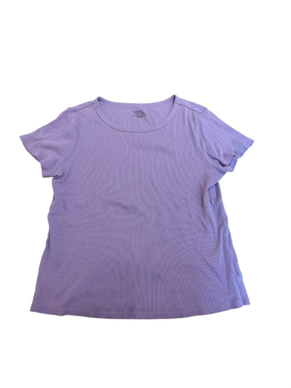 Time And Tru Womens T-Shirt Top L Lavender Ribbed Short Sleeve 100% Cotton Basic
